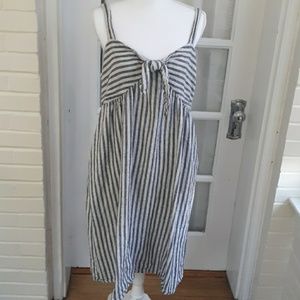 Grey and White Striped Midi Sundress Large